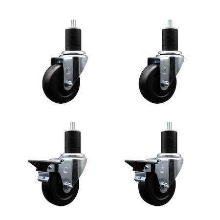 Service Caster 3.5'' Hard Rubber Wheel Swivel 1-3/4'' Expand Stem Caster Set 2 Brakes, 4PK SCC-EX20S3514-HRS-2-PLB-2-134